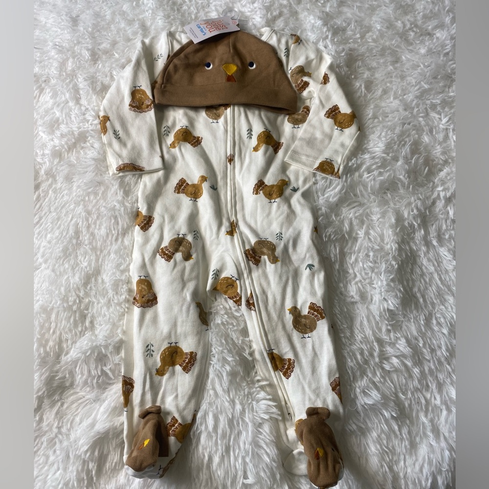 NWT Thanksgiving Turkey Zip-Up & Hat - Size 9M